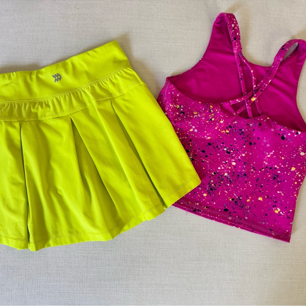 Tennis Athletic Outfit Set Neon Tennis Skirt & Top Girls L (10-12) / M (8)